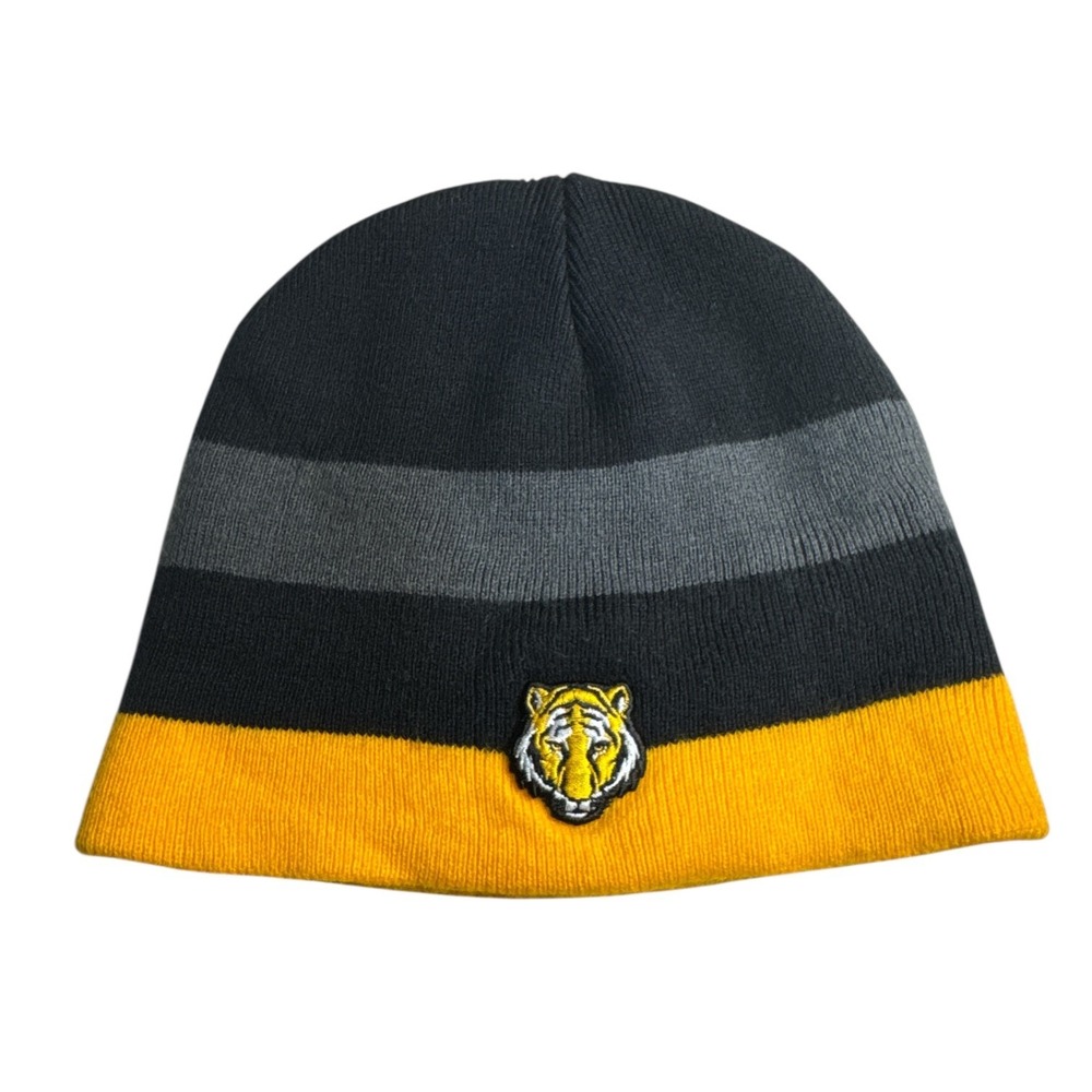 Mizzou Tiger Logo Knit Beanie Black Grey Yellow Winter One Size Hat Sports Fan